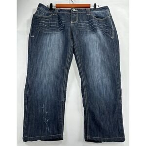 Vintage Rocawear Women's Jean Dark Wash Embellished Zipper Back Legs Capri Sz 16